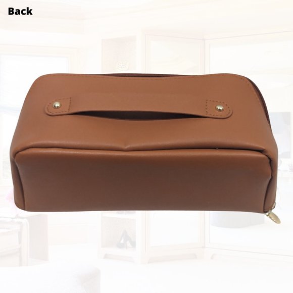 Large Capacity Toiletry & Makeup Bag - Waterproof PU Leather - Brown - Picture 3 of 7